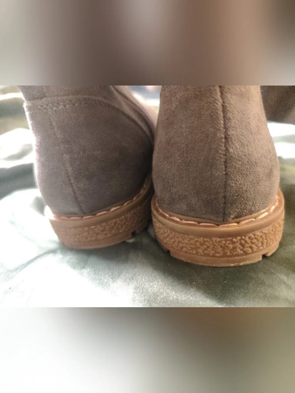 Target Girls Size 10 Grey Faux Suede Side Zip Winter Boots Sweater Cuff Back Tie